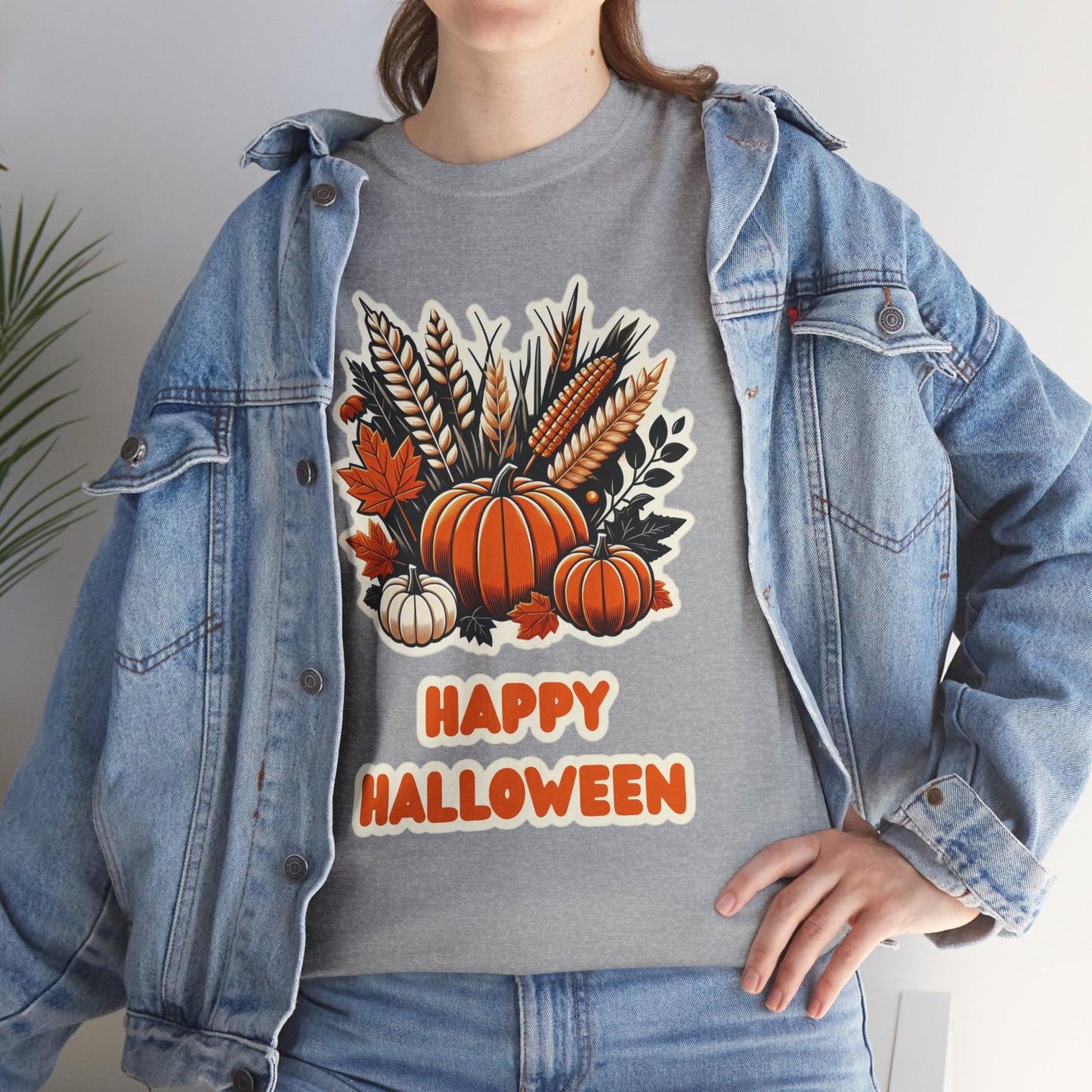 Pumpkin and Wheat Halloween Unisex Heavy Cotton Tee