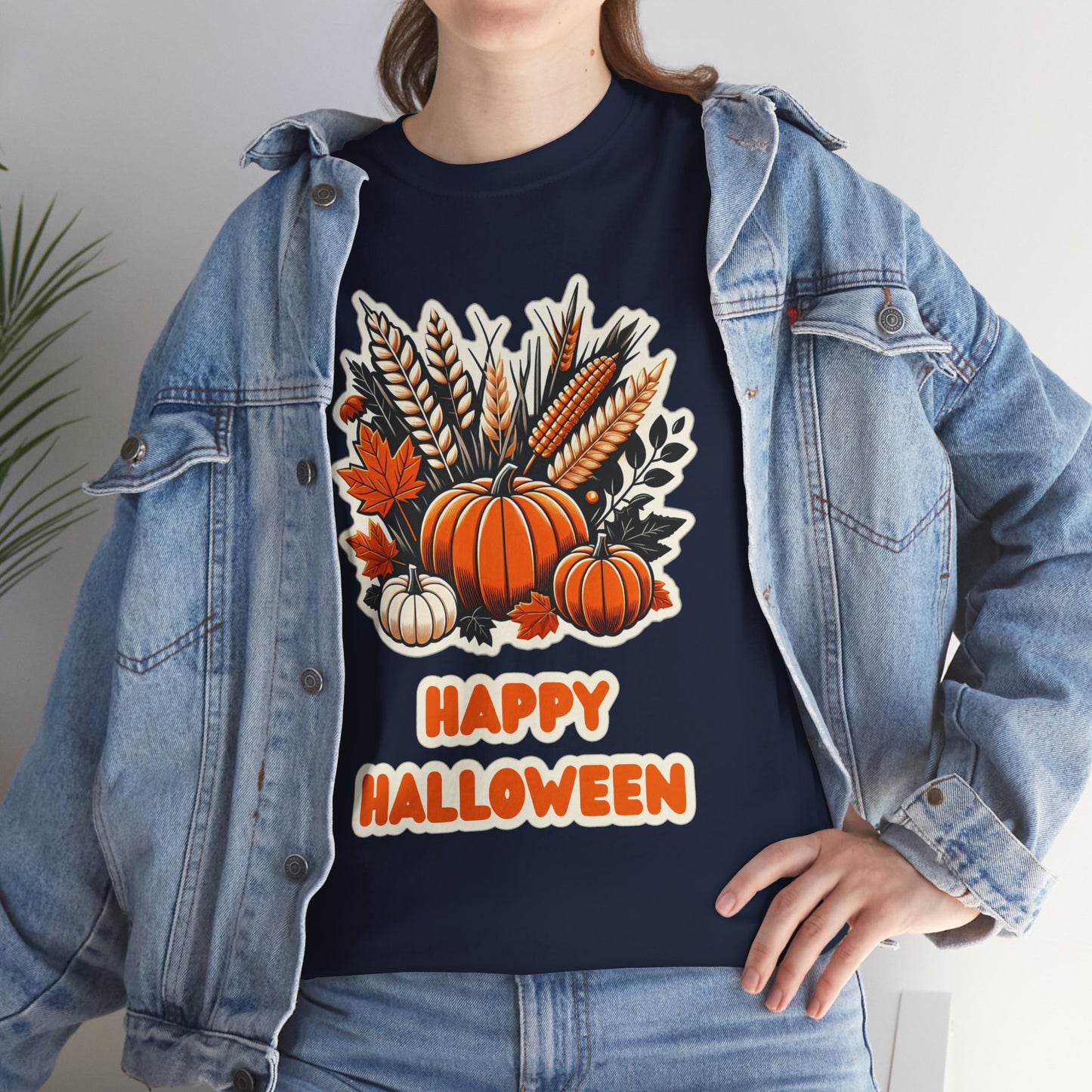 Pumpkin and Wheat Halloween Unisex Heavy Cotton Tee