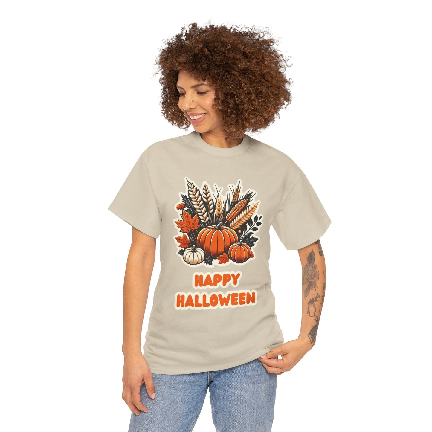 Pumpkin and Wheat Halloween Unisex Heavy Cotton Tee