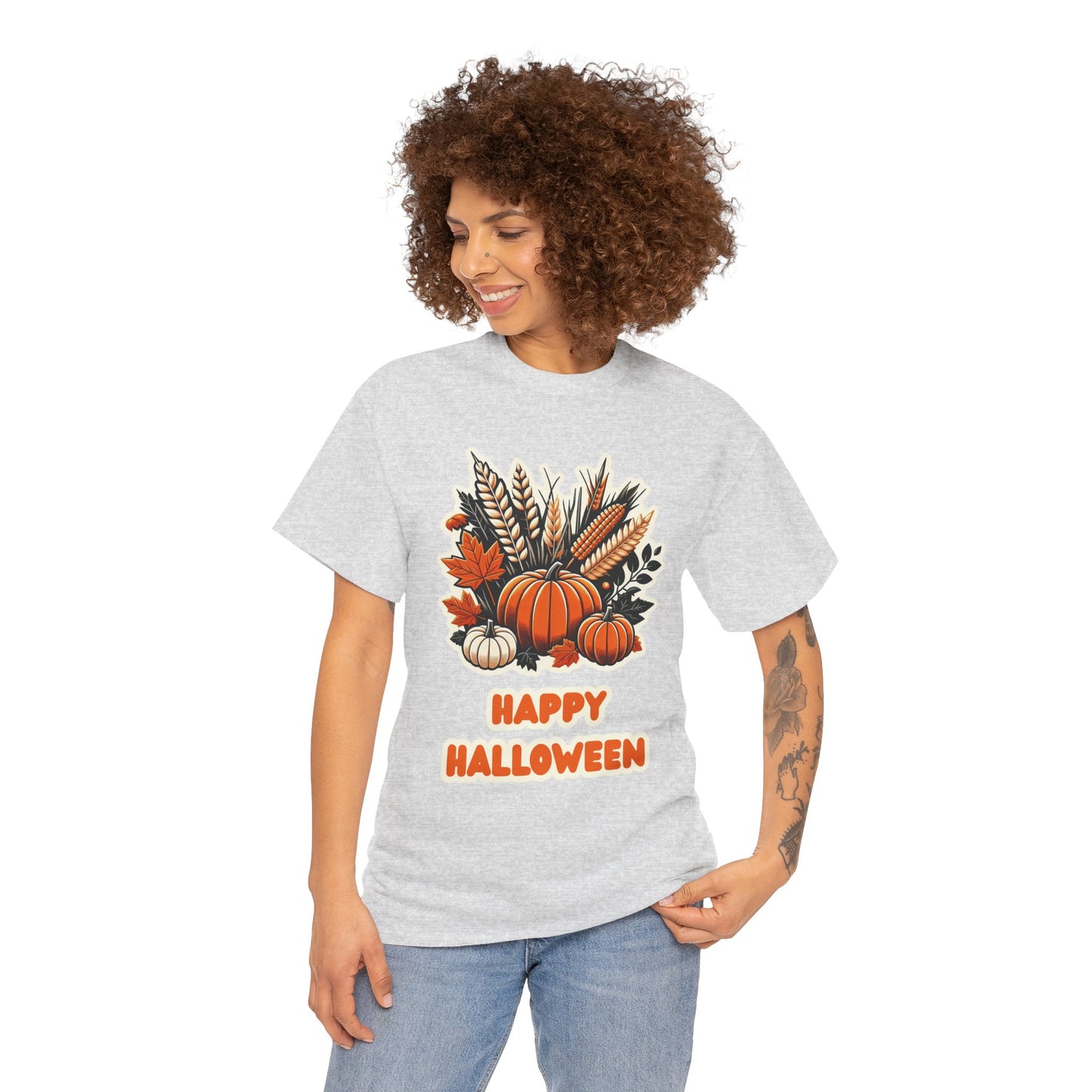 Pumpkin and Wheat Halloween Unisex Heavy Cotton Tee