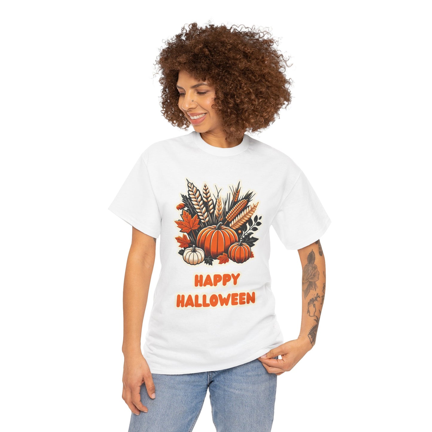 Pumpkin and Wheat Halloween Unisex Heavy Cotton Tee