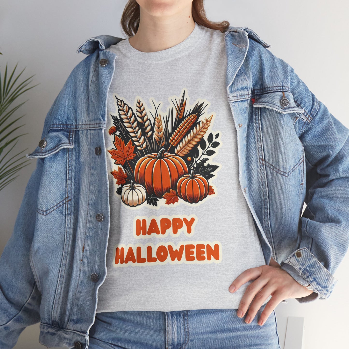 Pumpkin and Wheat Halloween Unisex Heavy Cotton Tee