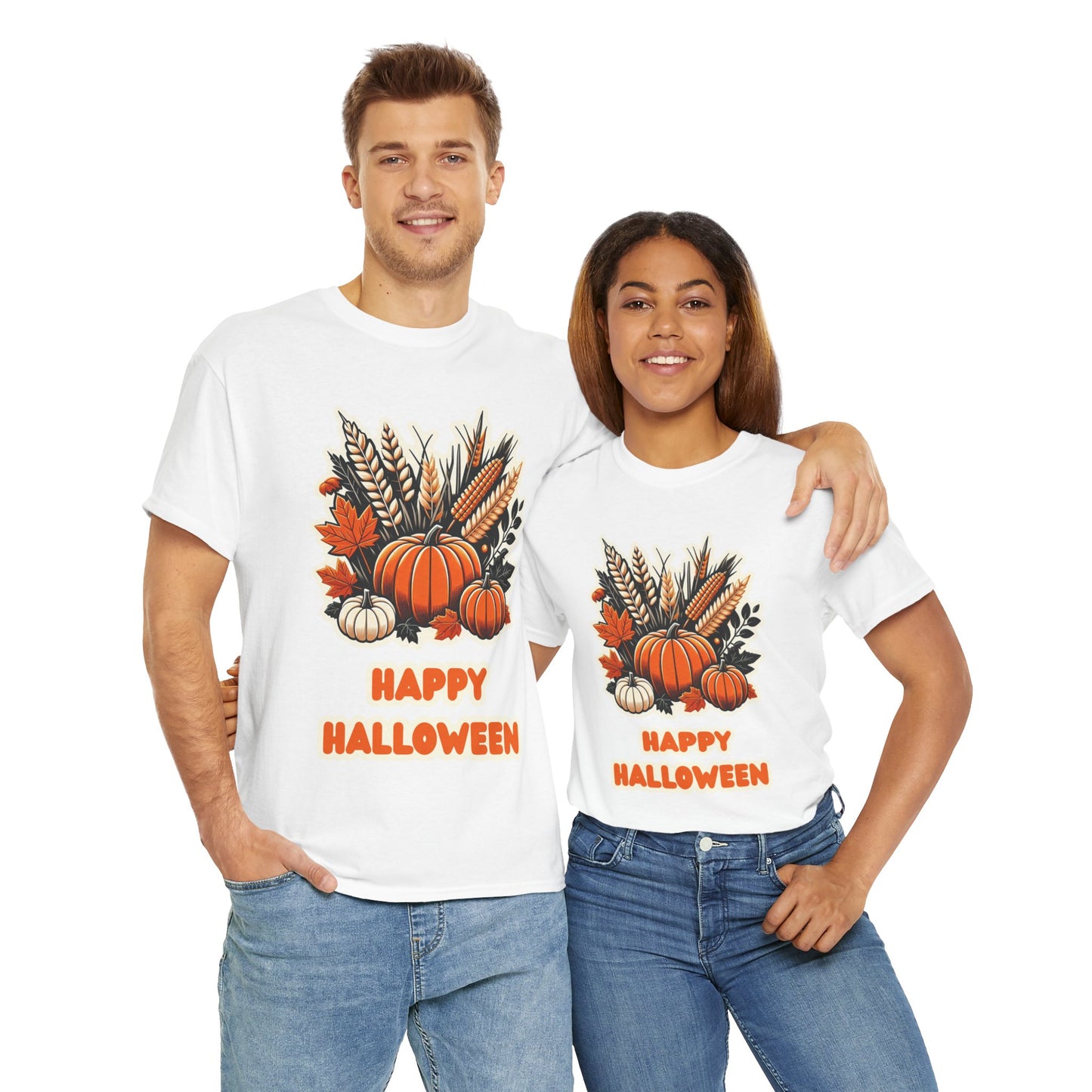 Pumpkin and Wheat Halloween Unisex Heavy Cotton Tee