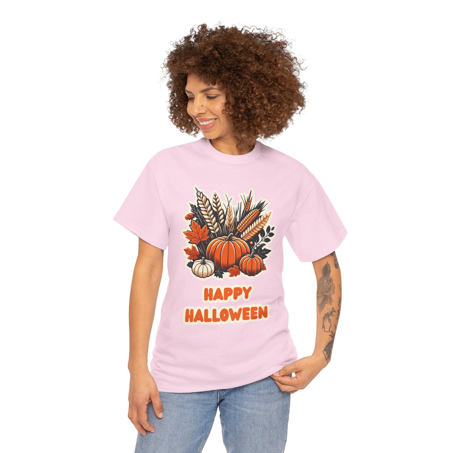 Pumpkin and Wheat Halloween Unisex Heavy Cotton Tee