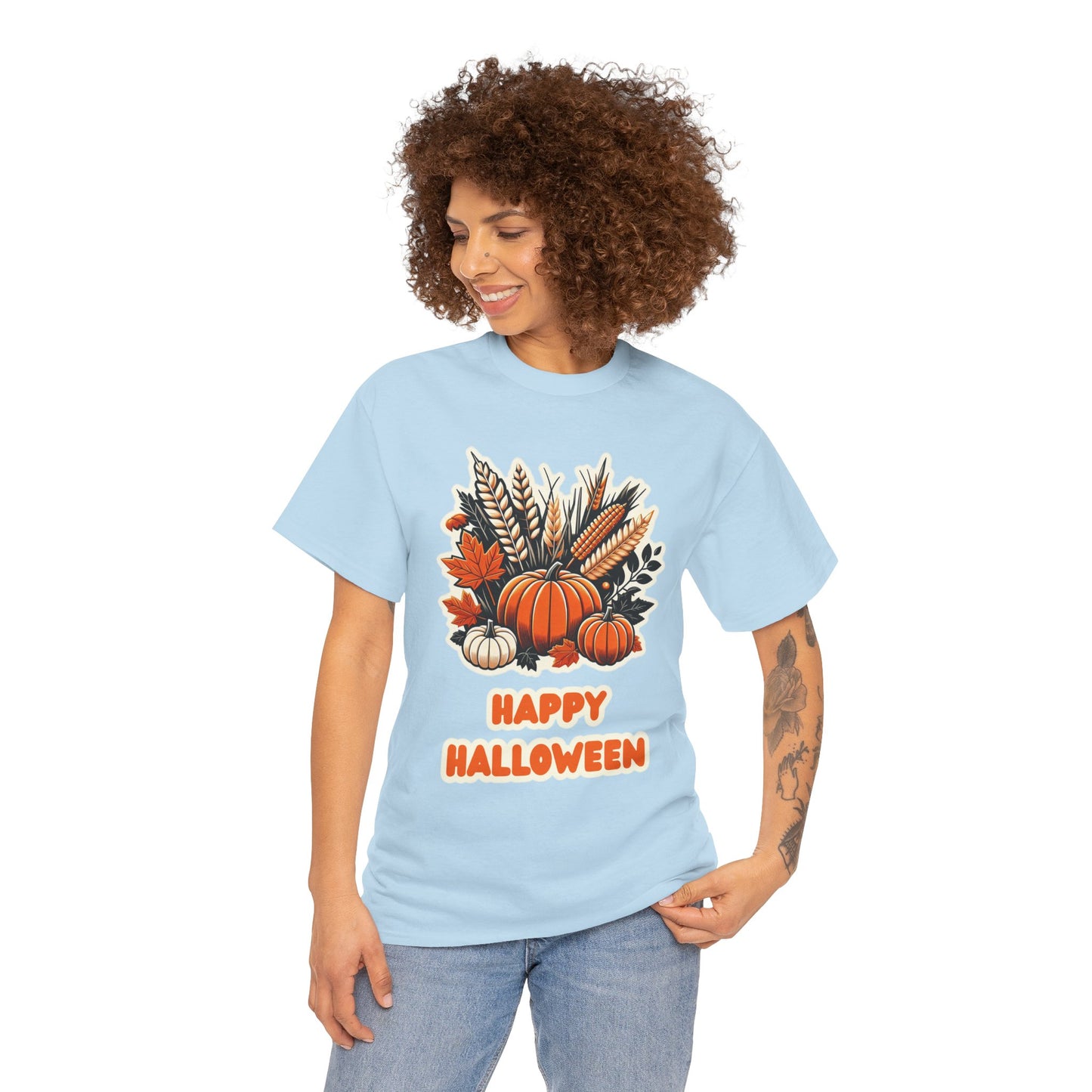 Pumpkin and Wheat Halloween Unisex Heavy Cotton Tee