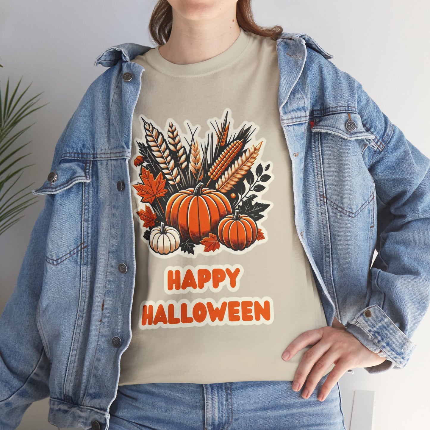 Pumpkin and Wheat Halloween Unisex Heavy Cotton Tee