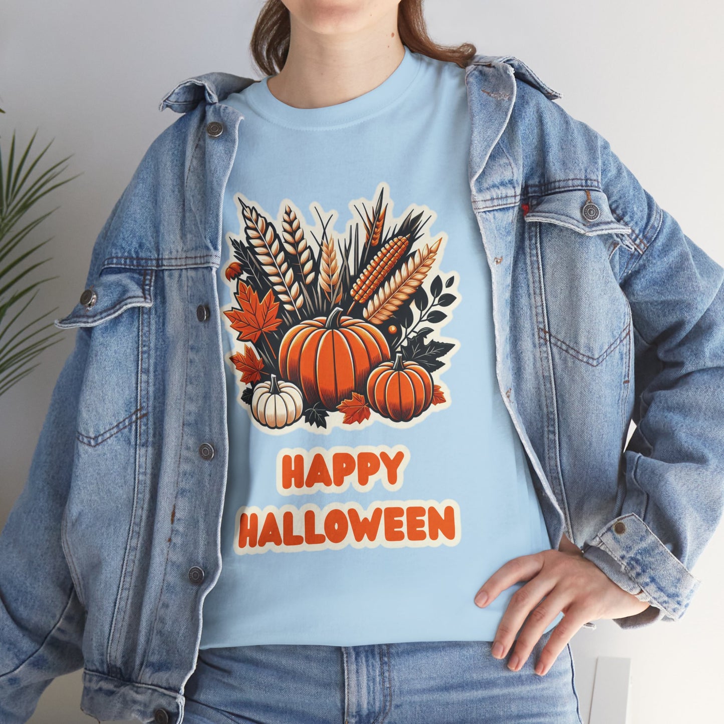 Pumpkin and Wheat Halloween Unisex Heavy Cotton Tee